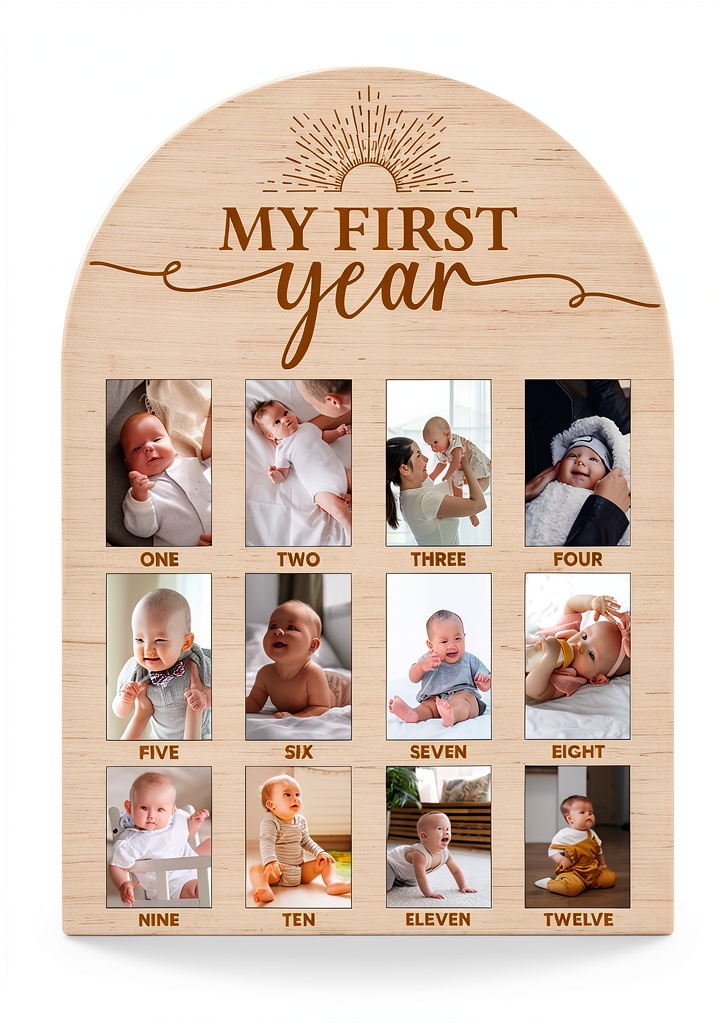 Baby milestone board displayed on a nursery wall